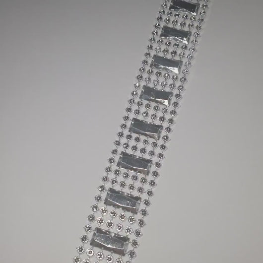 Diamante Effect Cake Trim Ribbon, Rectangle Stud Wedding Cake Banding, Crystal Look Craft Trim, Gold Silver Rose Gold Cake Decoration