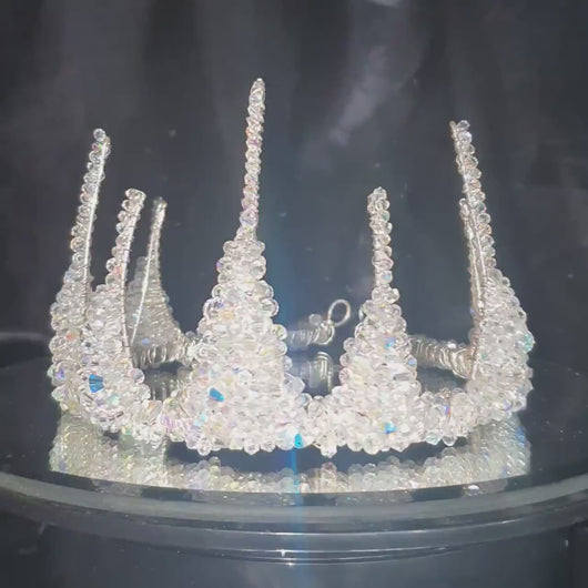 Crystal Bridal Tiara Crown: Couture AB Crystal Beads, Silver Band