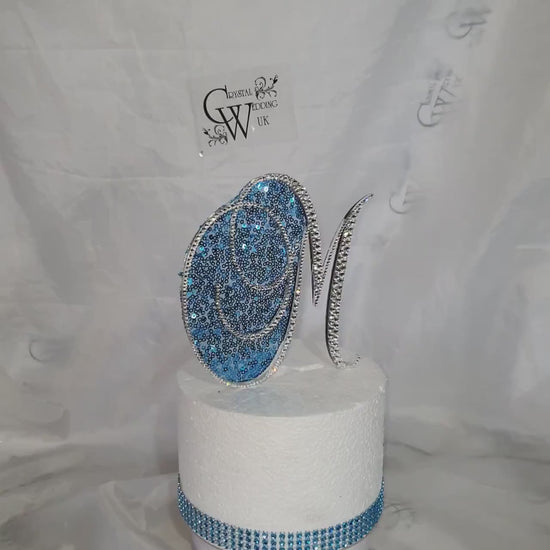 6 Inch Rhinestone Letter Cake Topper | Custom Initial Monogram | Silver Crystal Birthday Wedding Cake Decor
