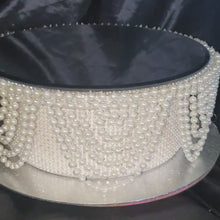 Load and play video in Gallery viewer, Pearl Rhinestone Wedding Cake Stand Vintage Inspired Mirror Top Cake display stand
