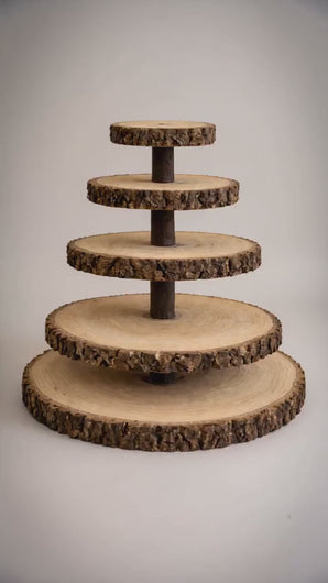 Personalized Wood Slice Cake Stand,3 Tier Engraved Rustic Stand  4 tier Wedding stand, Personalised log cupcake stand 5 tier Dessert Display