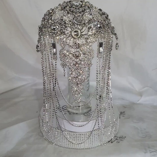 Crystal Brooch Wedding Bouquet: 7" Cascade Jewel Bridal Bouquet