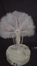 Load and play video in Gallery viewer, Grey silver feather fan bouquet, Great Gatsby wedding style 1920&#39;s - any colour as custom made by Crystal wedding uk
