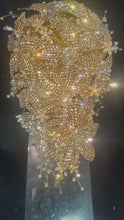 Load and play video in Gallery viewer, Gold Rhinestone Wedding Bouquet: Handmade Crystal Bridal Brooch Bouquet
