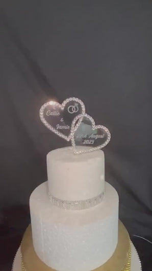 Personalized Crystal Heart Cake Topper: Swarovski Rhinestone, 6''