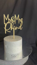 Load and play video in Gallery viewer, Gold  Wedding cake topper, Personalized cake topper, Rustic wedding cake topper, Custom Mr Mrs topper, Anniversary Cake toppers, Wood topper
