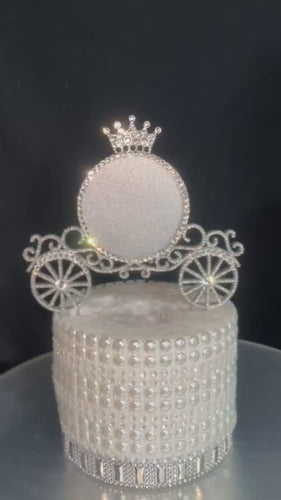 Carriage Cake topper - Swarovski crystal elements - WERE ENGAGED, fairytale Princess carriage design, Cake decoration by Crystal Wedding UK