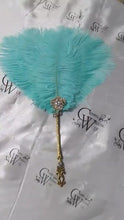 Load and play video in Gallery viewer, Ostrich Feather Fan: Crystal Bridesmaid Wedding Accessory
