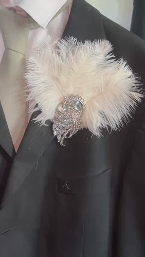 Ostrich Feather buttonhole Boutonnière -ANY COLOUR Artificial buttonhole by Crystal wedding uk