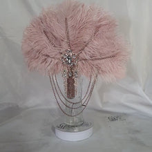 Load and play video in Gallery viewer, Blush Ostrich Feather Fan Bouquet: Rose Gold Rhinestone, 1920s Wedding
