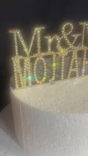 Load and play video in Gallery viewer, Personalised Swarovski Crystal Wedding Cake Topper – Mr &amp; Mrs + Surname – Luxury Rhinestone Bling Wedding Decor
