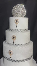Load and play video in Gallery viewer, Rhinestone Cake Brooch (Set of 3) Gold Plated Wedding cake Decoration
