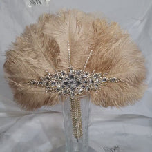 Load and play video in Gallery viewer, Vintage Champagne Ostrich Feather Bridal Fan: Rhinestone Crystal Handle
