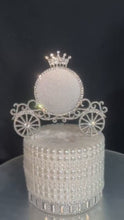 Load and play video in Gallery viewer, Swarovski Crystal Carriage Cake Topper: Personalized Wedding Decoration
