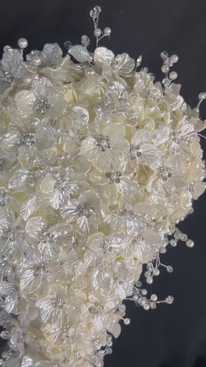 Ivory Pearl & Crystal Bridal Bouquet Rhinestone Wedding bouquet Silver brides Flowers