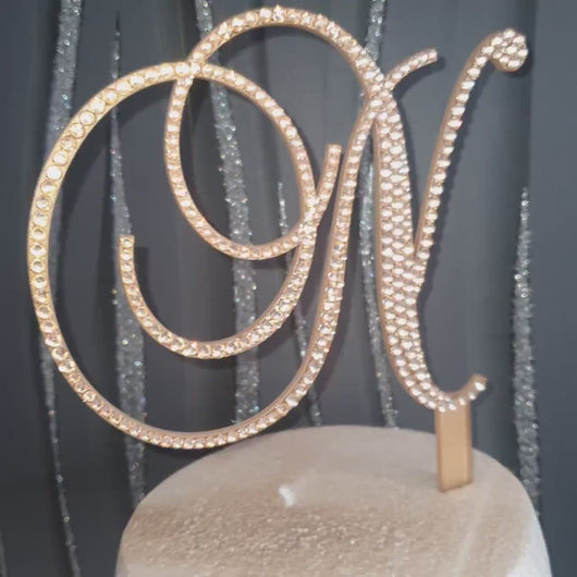 Crystal Letter Cake Topper: Gold Rhinestone Monogram Initial