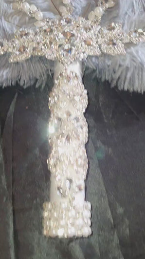 Ostrich Feather Fan Wedding Bouquet: Handmade Crystal Bridal Fan