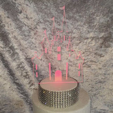 Load and play video in Gallery viewer, Personalized LED Castle Cake Topper: Engraved Acrylic Fairy Tale Decor
