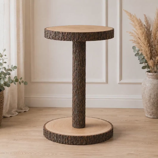 80cm Tall Rustic Wedding Cake Table, Personalised Wood Log Cake Stand, Floor Standing Cake Pedestal, Engraved Wooden Cake Display