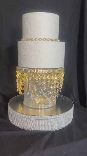 Personalised Crystal Monogram Cake Divider with Glass Slipper, LED Cake Separator, Luxury Wedding Quinceañera Cake Stand Insert