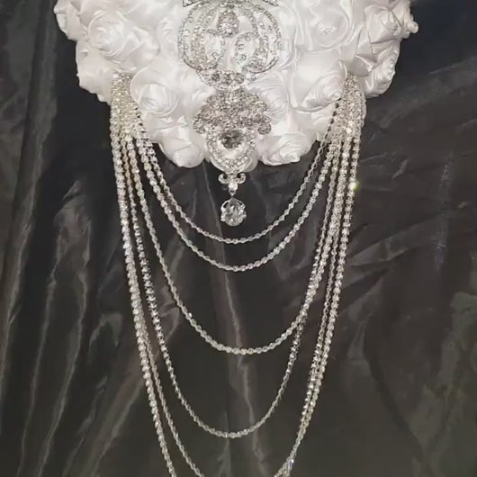Crystal Bridal Bouquet: Silver Brooches, Draped Rhinestones