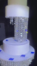 Load and play video in Gallery viewer, Crystal Chandelier Wedding Cake Stand  LED Illuminated Cake Centrepiece Tall Luxury Floating Cake Display Illusion 3 tier set
