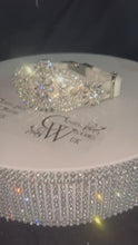 Load and play video in Gallery viewer, Personalised Luxury Velvet Dog Collar: Silver Rhinestones &amp; Pearls, Wedding Pet Collar

