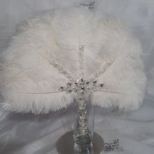 Load and play video in Gallery viewer, Ostrich Feather Fan Bouquet Set 4 pcs , Rhinestone Crystal Handle, 1920s Wedding
