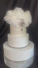 Load and play video in Gallery viewer, Vintage Ostrich Feather Cake Topper, Rhinestone Brooch, 1920s Gatsby Decor

