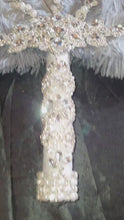 Load and play video in Gallery viewer, Ostrich Feather Fan Wedding Bouquet: Handmade Crystal Bridal Fan

