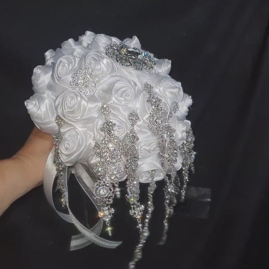 Trailing Brooch Bouquet: Silver Rhinestone Jewel Wedding Bouquet