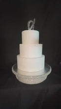 Load and play video in Gallery viewer, Crystal Rotating Wedding Cake Stand 360 Turntable Display Platform  Mirrored Cake Base         + Free Gift Rhinestone monogram Cake Topper
