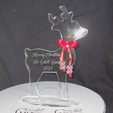 Load and play video in Gallery viewer, Personalised Reindeer Christmass decoration Plaque Family Name , acrylic ornament gift centrepiece, by Crystal wedding uk
