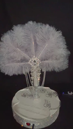 Grey Ostrich Feather Fan Bouquet, Rhinestone Bridal, 1920s Gatsby Style