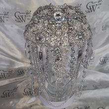 Load and play video in Gallery viewer, Wedding Bridal Bouquet Crystal Crystal Silver brides brooch Cascade Wedding Bouquet
