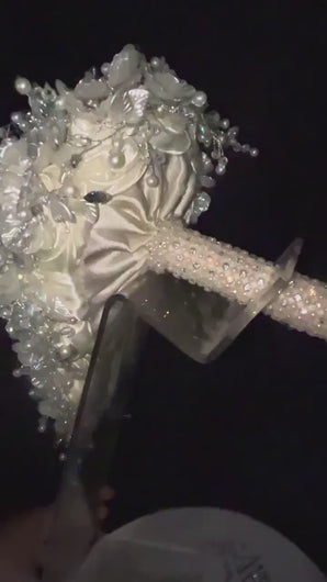 Ivory Pearl & Crystal Bridal Bouquet: Rhinestone Wedding Flowers