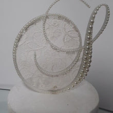Load and play video in Gallery viewer, Pearl Lace Initial Cake Topper: 6" Monogram Wedding Decor
