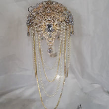 Load and play video in Gallery viewer, Gold Brooch Wedding Bouquet: Crystal Cascade Jewel Bridal Bouquet
