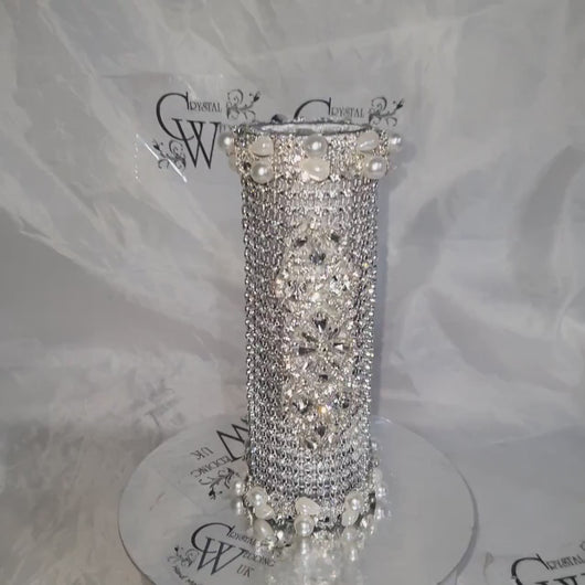 Rhinestone & Pearl Wedding Bouquet Handle: Glam Crystal Bling Holder