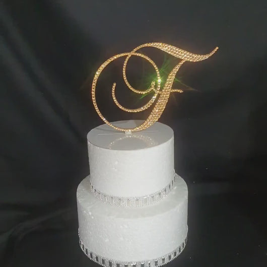 Crystal Rhinestone Letter Cake Topper: Gold Monogram Initial