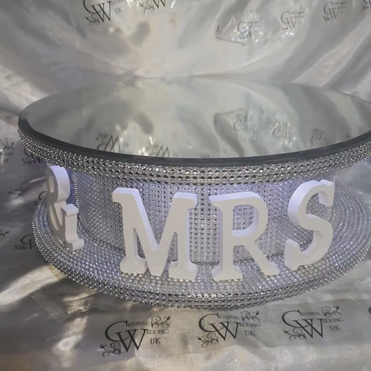 Personalized Wedding Cake Stand with Lights: MRS & MRS Rhinestone Effect