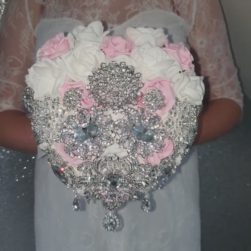 Heart shape brooch bouquet  wedding flowers by Crystal wedding uk