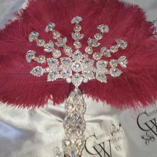 Burgundy wine feather fan bouquet, Great Gatsby wedding style 1920's - any colour as custom made by Crystal wedding uk