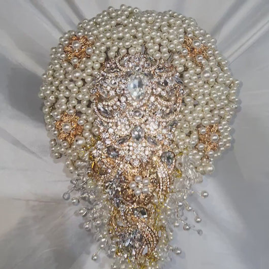 Pearl cascade teardrop  brooch  bouquet Jeweled  art deco gatsby vintage style. by Crystal wedding uk