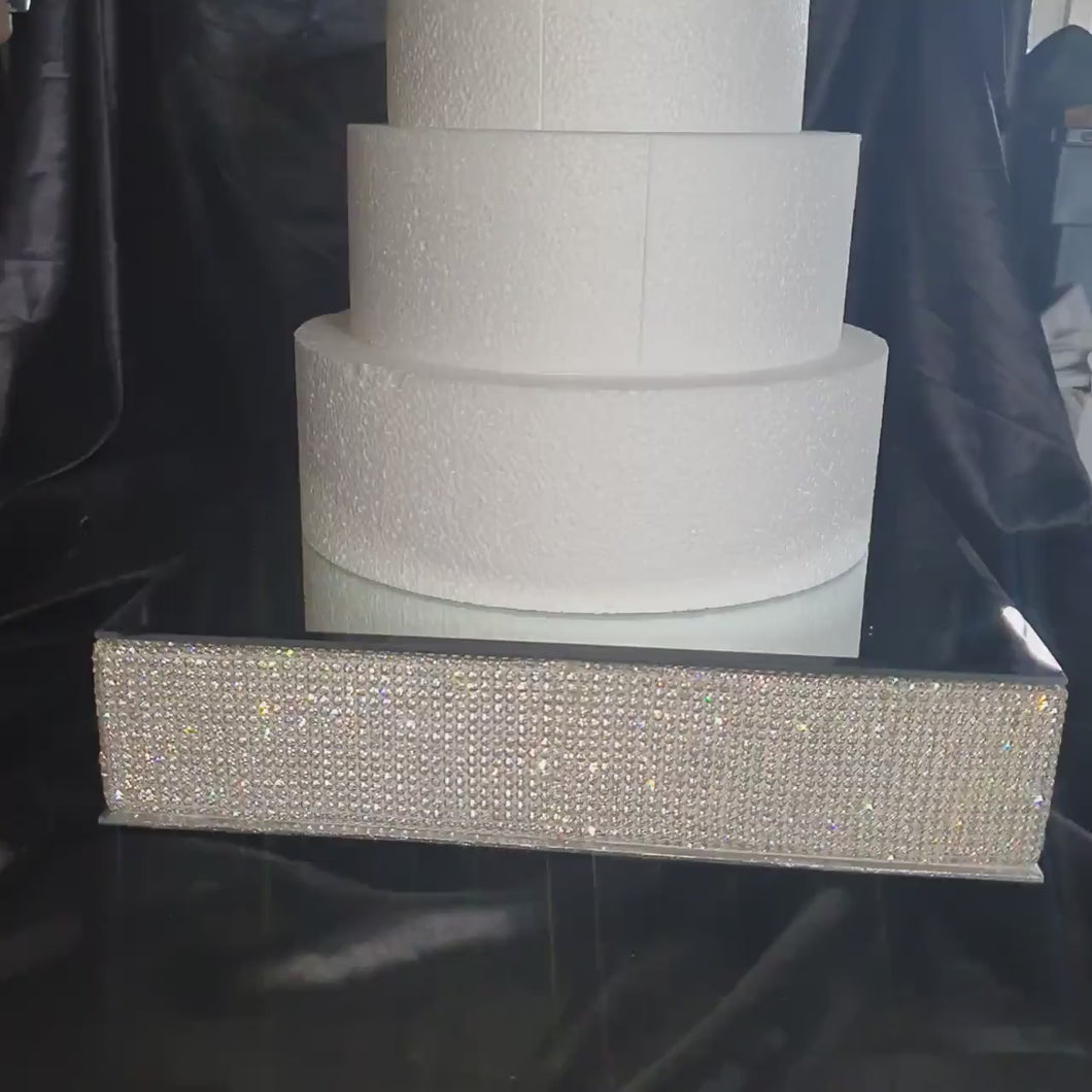 Crystal  Rhinestone cake stand,  diamante cake base, mirror top + 3 meters of matching  cake trim by Crystal wedding uk