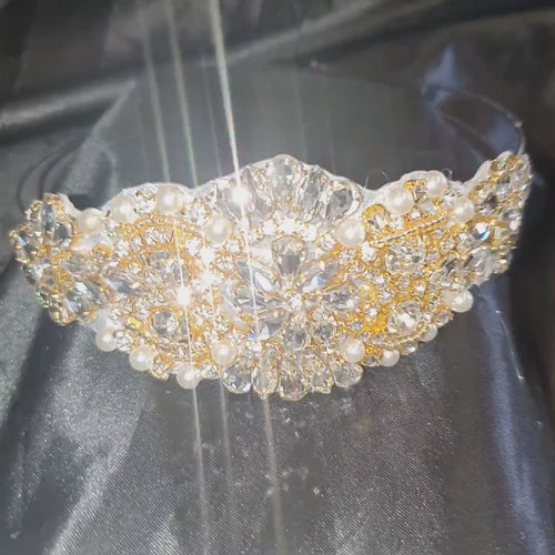 Pearl and crystal tiara  hairband ,bridal hair piece by Crystal wedding uk