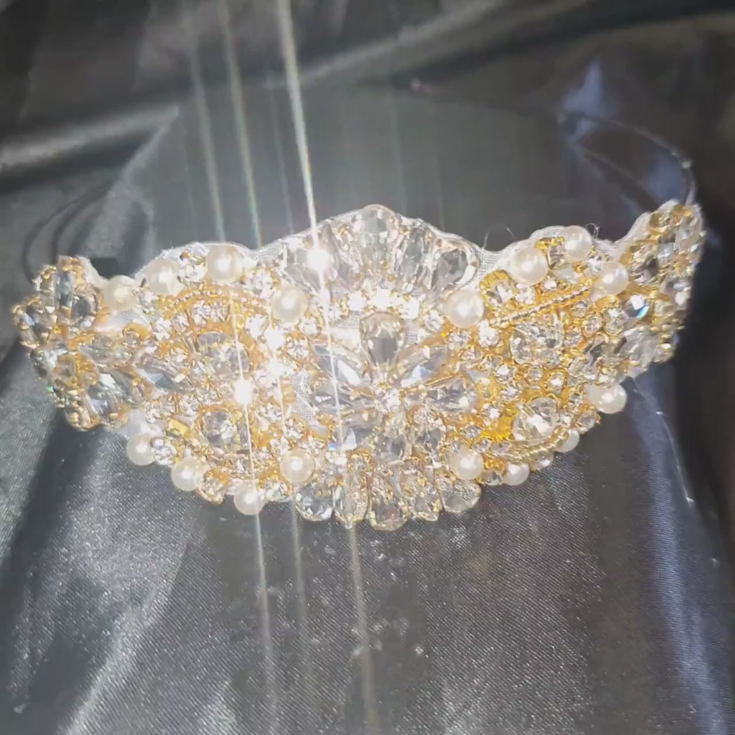 Pearl and crystal tiara  hairband ,bridal hair piece by Crystal wedding uk