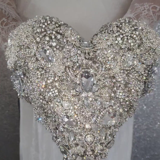 Brooch bouquet Heart shaped, trailing,cascading, jewel heart wedding bouquet. - Silver - Gold by Crystal wedding uk