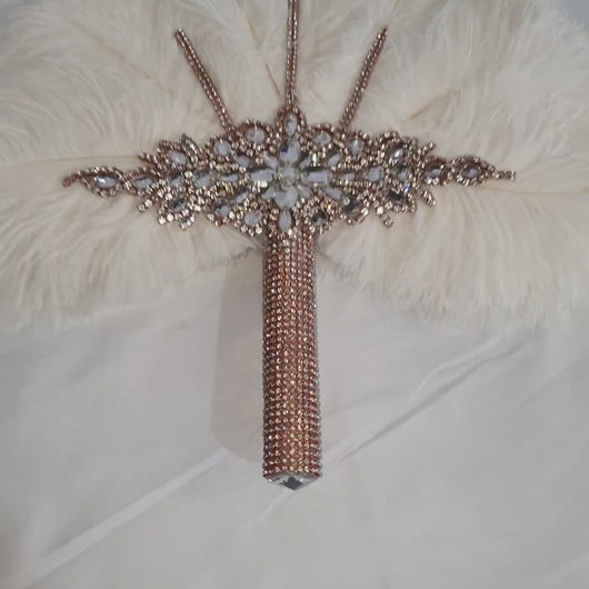 White feather fan , rose gold  bouquet, Great Gatsby wedding style 1920's - any colour as custom made by Crystal wedding uk