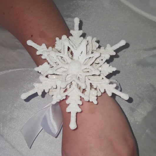 Snowflake wrist corsage for a Winter wedding Wrist 3D Corsage - by Crystal wedding uk